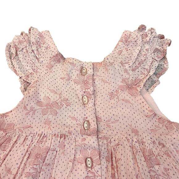 April Cornell Infant Aimee Floral Flare Dress 0-6M Pink Short Sleeve Ruffle - Picture 4 of 8